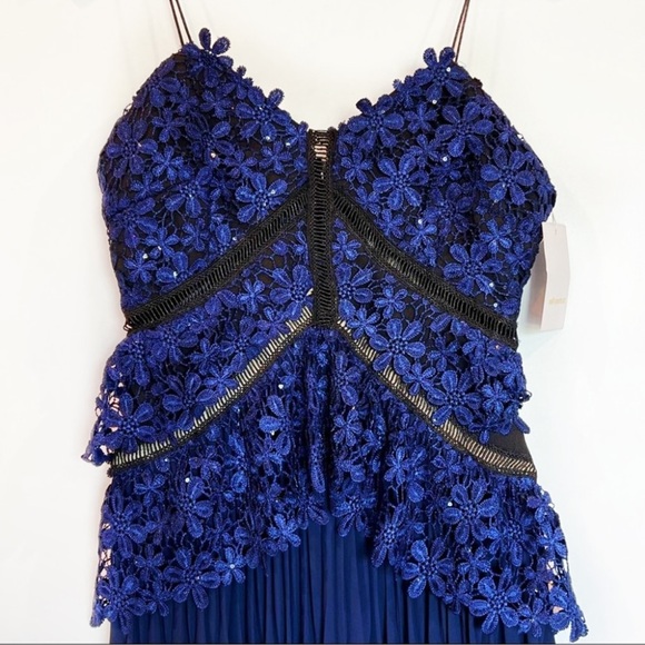 Sexy Blue Lace Bodice Side Split Midi Dress - Picture 8 of 17